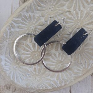 navy cork earrings with large silver hoop by french ostrich