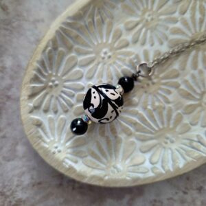 black sicilian ceramic bead necklace with silver chain by french ostrich