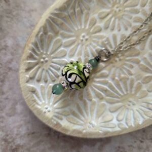 green sicilian ceramic bead necklace with silver chain by french ostrich